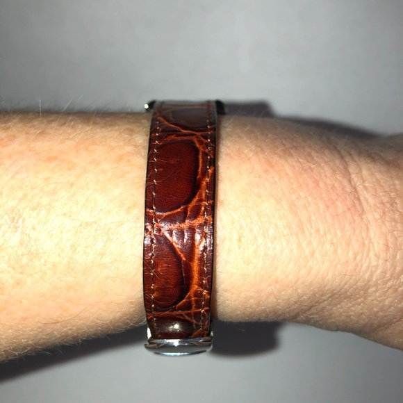 VISAGE Polished Nickel Scallop Face Brown Leather Vintage Analog Tank Watch EUC - Picture 7 of 16